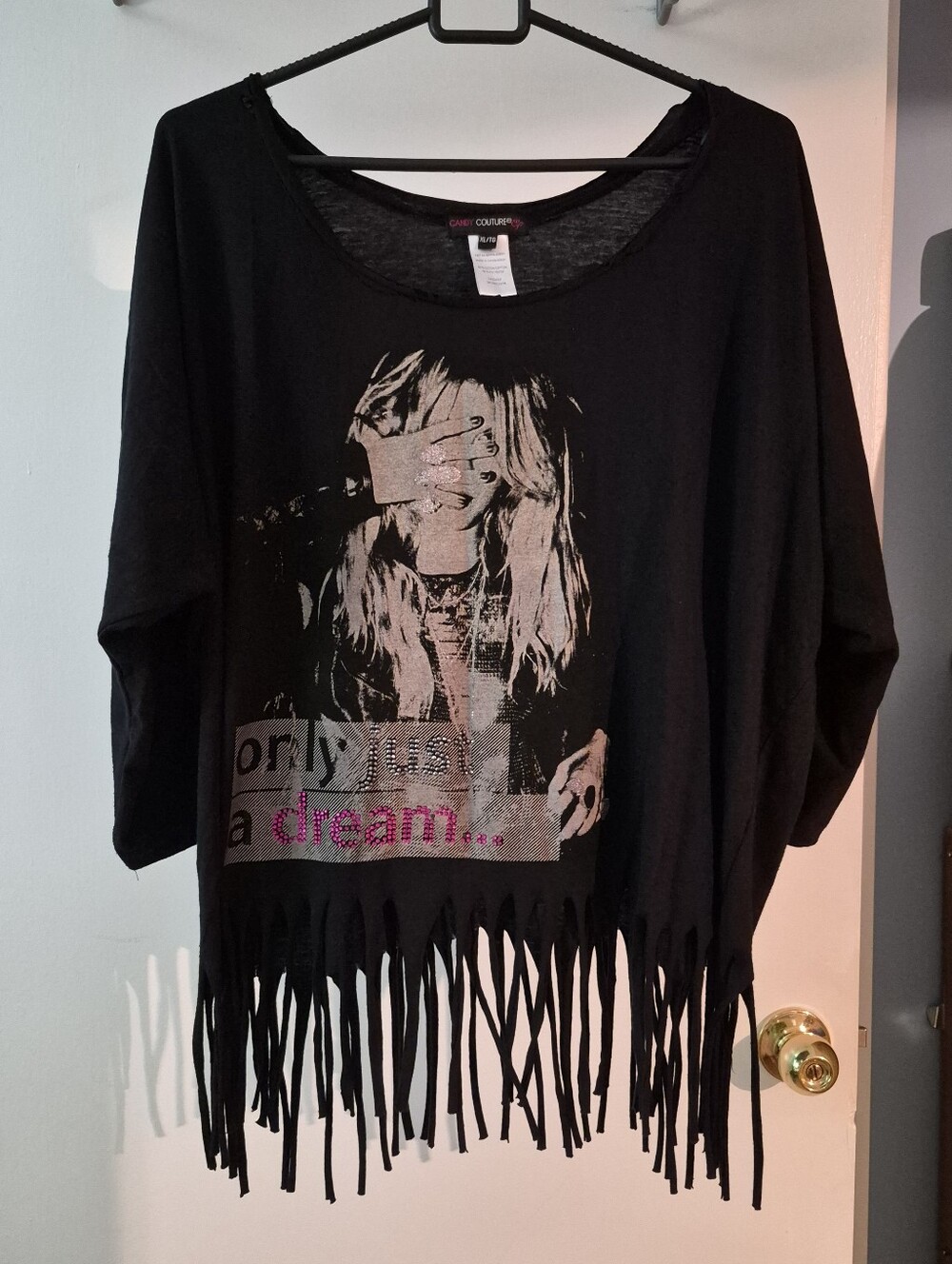 Candy Couture Black Dream Graphic Fringe Top Size XL